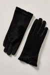 By Anthropologie Ruffle Leather Gloves In Black