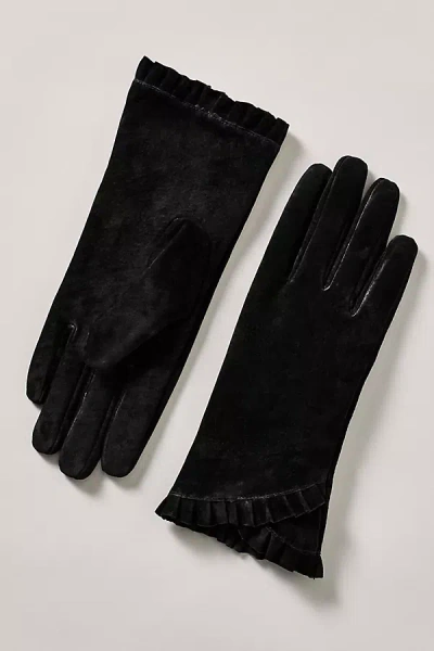 By Anthropologie Ruffle Leather Gloves In Black