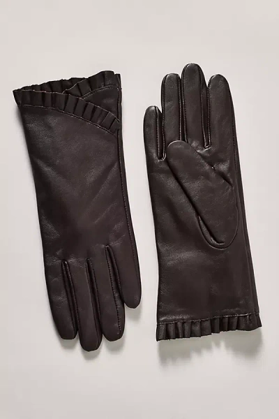 By Anthropologie Ruffle Leather Gloves In Brown