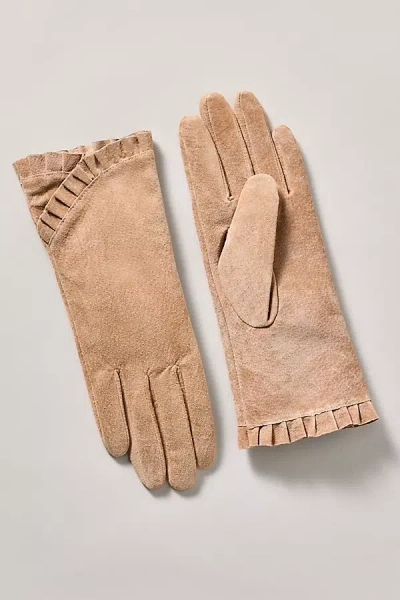 By Anthropologie Ruffle Leather Gloves In Sand