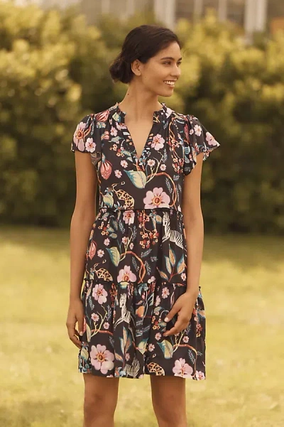 By Anthropologie Ruffle-sleeve Dress In Gray