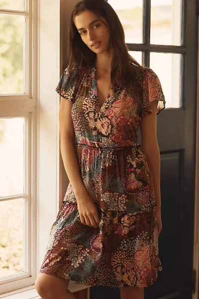 By Anthropologie Ruffle-sleeve Dress In Gray