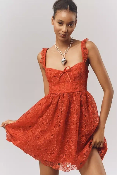By Anthropologie Ruffle-strap Corset Lace Mini Dress