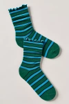 By Anthropologie Ruffle Stripe Crew Socks In Green