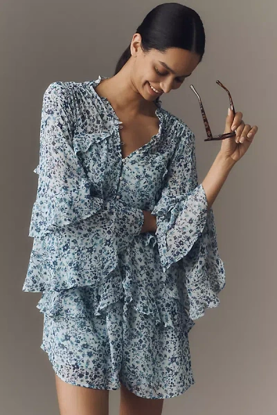 By Anthropologie Ruffle Swing Romper In Blue