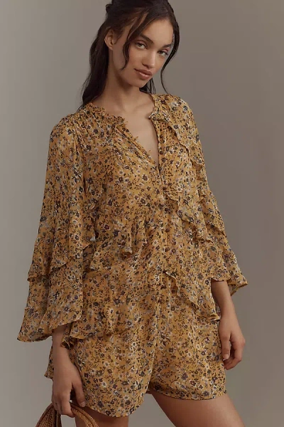 By Anthropologie Ruffle Swing Romper In Yellow