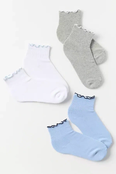 By Anthropologie Ruffle-trim Crew Socks, Set Of 3 In Multi