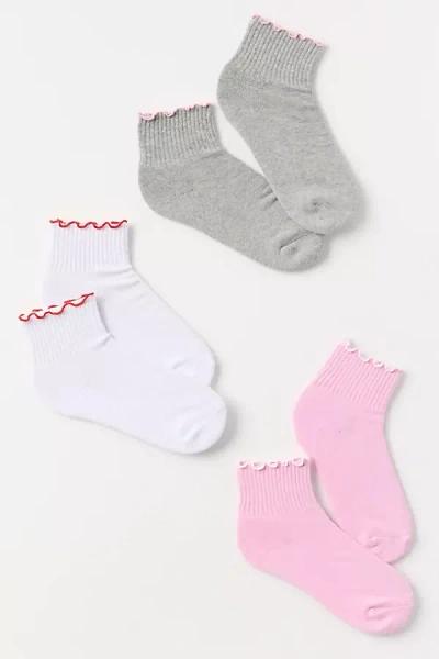 By Anthropologie Ruffle-trim Crew Socks, Set Of 3 In Multi