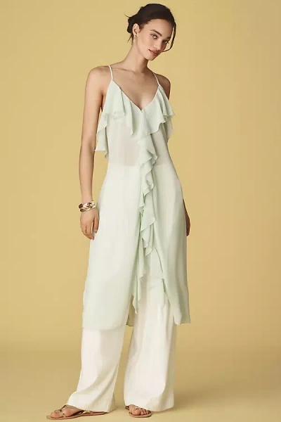 By Anthropologie Ruffled Cross-back Tank Top In Green