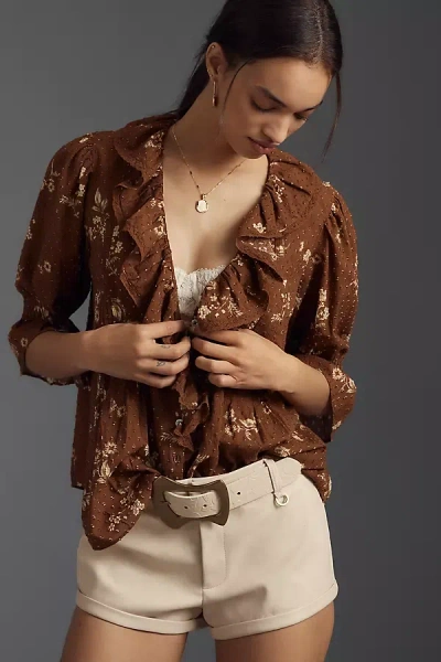 By Anthropologie Ruffled Pin-tuck Button-front Blouse In Multicolor