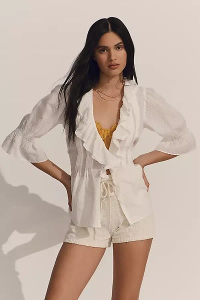 By Anthropologie Ruffled Pin-tuck Button-front Blouse In White