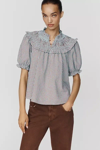 By Anthropologie Ruffled Puff-sleeve Blouse In Multicolor