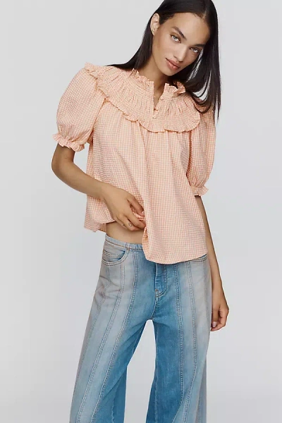 By Anthropologie Ruffled Puff-sleeve Blouse In Multicolor