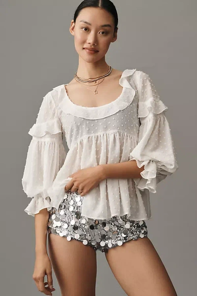 By Anthropologie Ruffled Sheer Boho Blouse In White