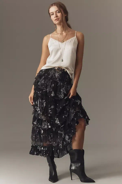 By Anthropologie Ruffled Tulle Petticoat Maxi Skirt In Black
