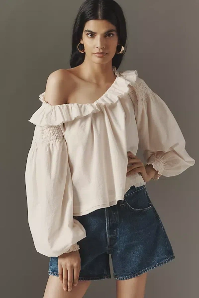 By Anthropologie Ruffled V-neck Blouse In White