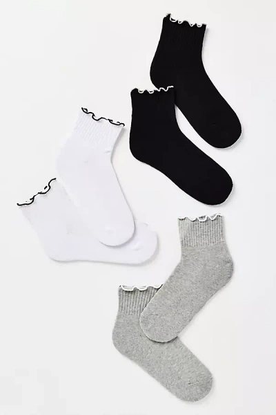 By Anthropologie Ruffle-trim Crew Socks, Set Of 3 In Multi