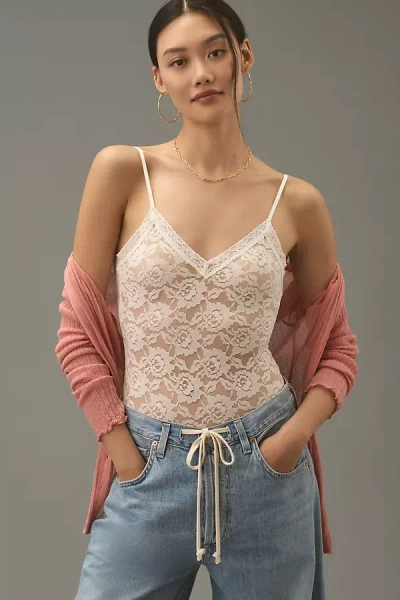 By Anthropologie Sabrina V-neck Lace Bodysuit In White