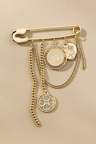By Anthropologie Safety Pin Charm Brooch In Gold