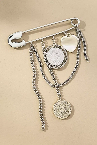 By Anthropologie Safety Pin Charm Brooch In Silver