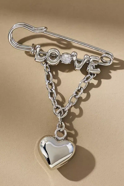 By Anthropologie Safety Pin Heart Charm Brooch In Silver