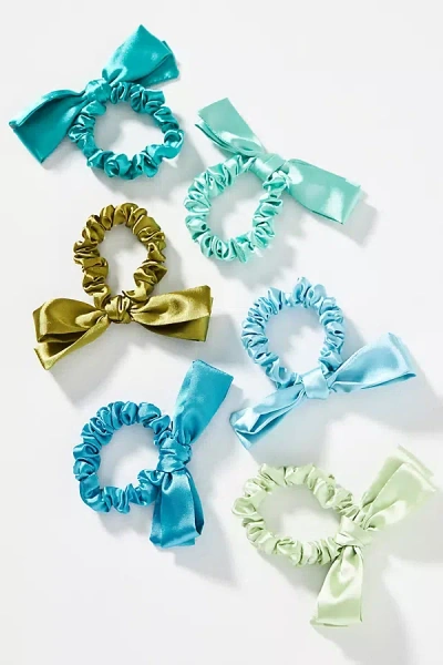 By Anthropologie Satin Bow Hair Ties, Set Of 6 In Blue