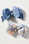 By Anthropologie Satin Floral Hair Bows, Set Of 2 In Blue