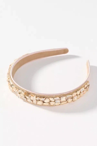 By Anthropologie Satin Gem Headband In Gold