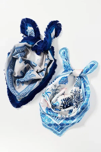 By Anthropologie Satin Hair Scarves, Set Of 2 In Blue