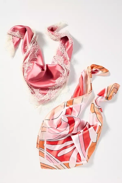 By Anthropologie Satin Hair Scarves, Set Of 2 In Pink