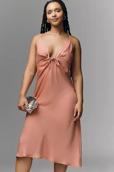 By Anthropologie Satin Keyhole Midi Slip Dress In Pink