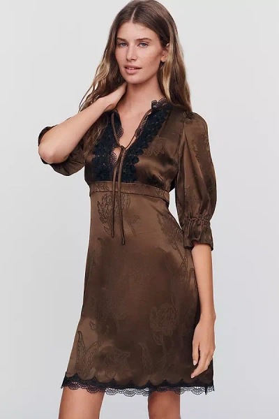 By Anthropologie Satin Keyhole Mini Dress In Brown