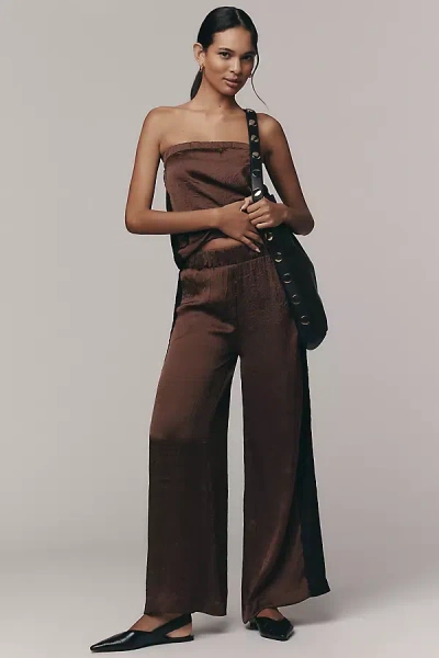 By Anthropologie Satin Lace Pants In Brown