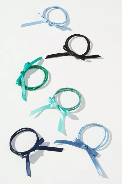 By Anthropologie Assorted Satin Bow Hair Bobbles, Set Of 6 In Blue