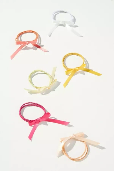 By Anthropologie Assorted Satin Bow Hair Bobbles, Set Of 6 In Pink