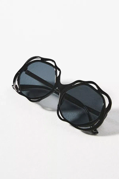 By Anthropologie Scallop Circle Sunglasses In Black