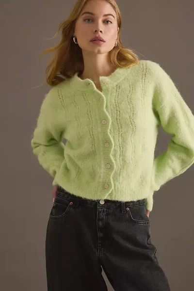 By Anthropologie Scallop Crew Cardigan In Green