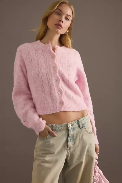 By Anthropologie Scallop Crew Cardigan In Pink