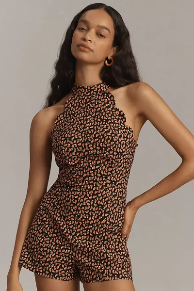 By Anthropologie Scallop Halter Romper In Multicolor