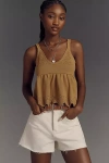 By Anthropologie Scalloped Babydoll Pointelle Sweater Tank Top In Gold