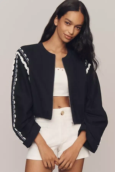 By Anthropologie Scalloped Bomber Jacket In Black
