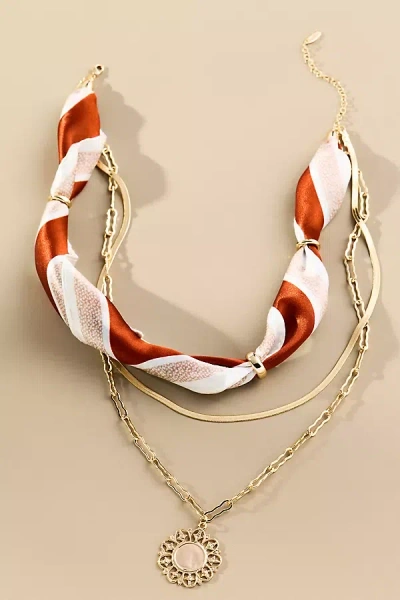By Anthropologie Scarf & Chain Necklace In Red