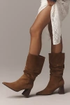 By Anthropologie Scrunch Suede Block-heel Boots In Brown