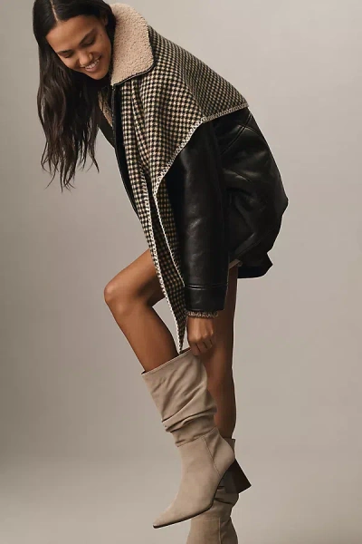 By Anthropologie Scrunch Suede Block-heel Boots In Sand