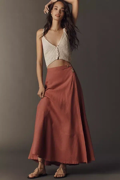 By Anthropologie Seamed Linen Wrap Skirt In Brown