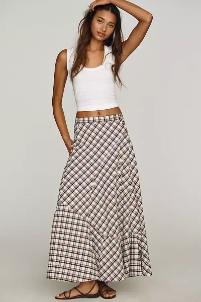 By Anthropologie Seamed Plaid Wrap Maxi Skirt In Multi