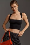 By Anthropologie Seamless Ribbed Square-neck Tank Top In Black