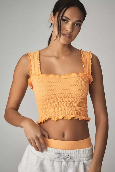 By Anthropologie Seamless Smocked Square-neck Tank Top In Orange