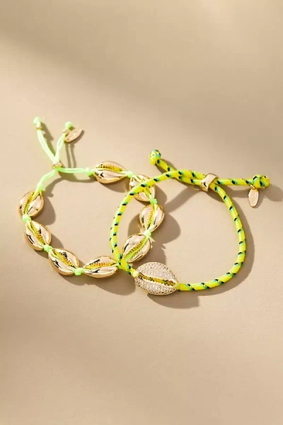 By Anthropologie Seashell Rope Mix Bracelets, Set Of 2 In Green
