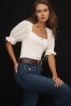 By Anthropologie Seersucker Smocked Puff-sleeve Crop Top In White